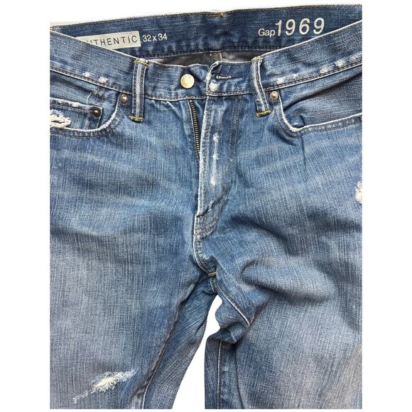 Gap Authentic 1969 Distressed  Boho Mid Wash Jeans 32x34 - Picture 2 of 4